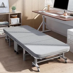 Folding Camping Bed Steel Camping Cot 6-Position Adjustment Reclining Chaise W/ 8 Wheels Lounge Chair Load 240kg Folding Cot