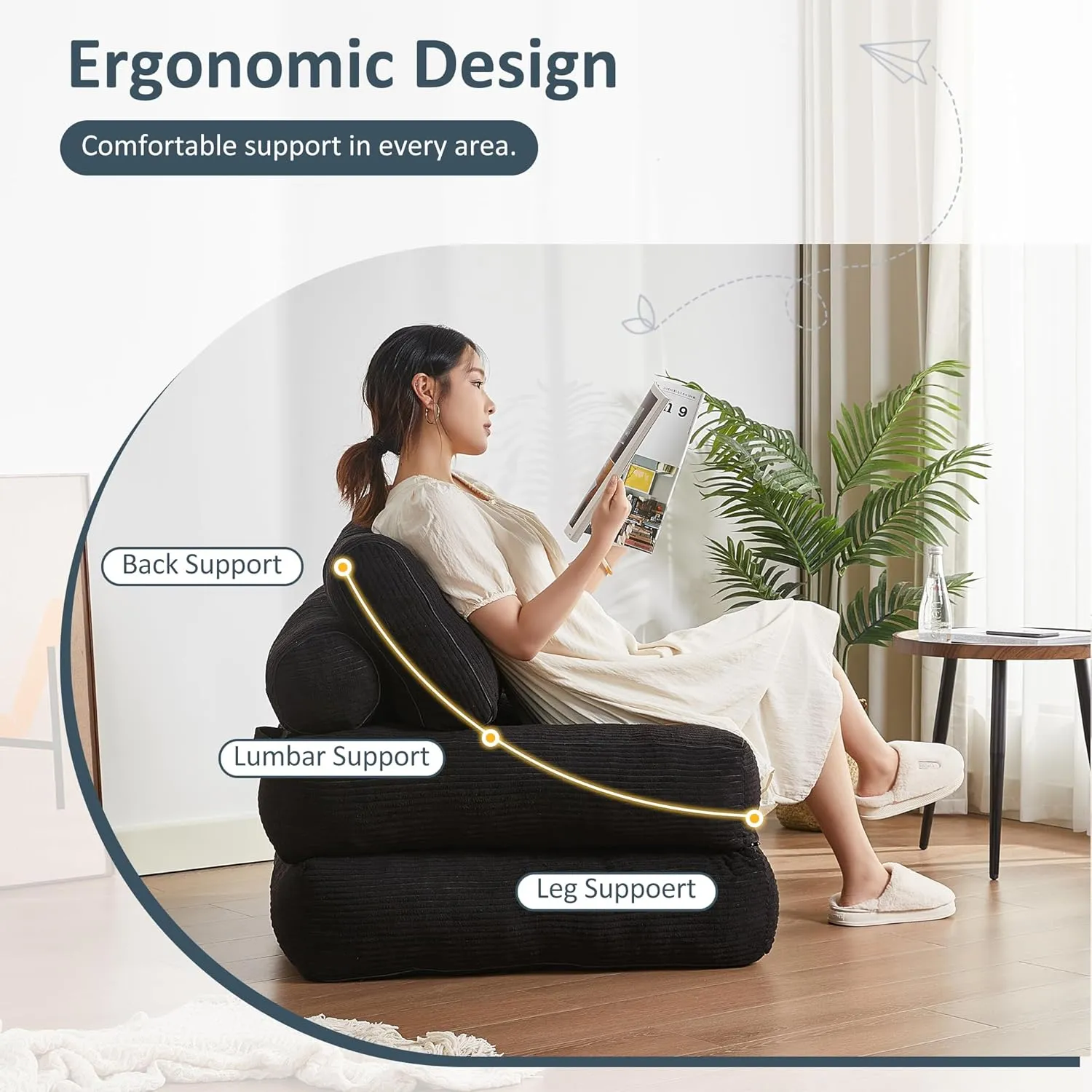Folding Chair Bed, Futon Sofa Bed, Floor Couch for Adults Chair Bed for Living Room, Lounge Sofa, Convertible Sofa Bed, Small Couches for Small Spaces, Black
