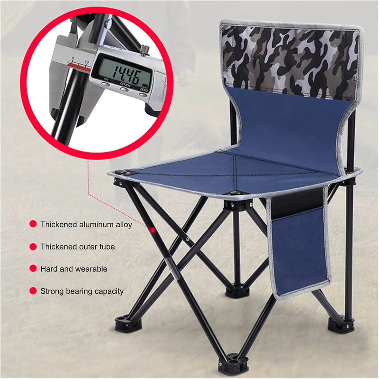 Folding Chair Outdoor Camping Chairs Portable Fishing Chair Fishing Leisure Folding Stool Aluminum Alloy Camping Hiking Camp Chairs Portable Folding Chair, Camouflage Blue
