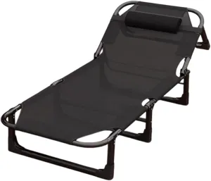 Folding Guest Chaise Lounge Bed, Breathable Polyester Mesh with Pillow, Portable Ergonomic Recliner Chair, No Assembly, for Home Office, Outdoor Camping(190 * 75 * 28cm)