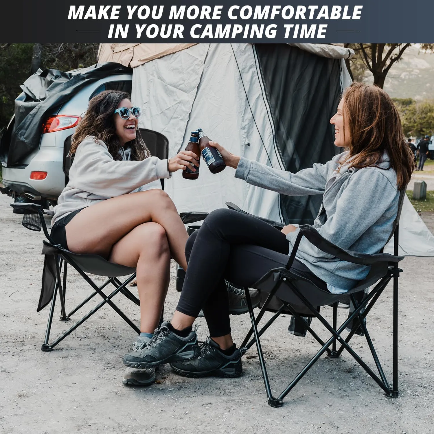 Folding Outdoor Beach Camp Chair with Cup Holder, Storage Pocket, Waterproof Bag Outdoor Arm Chair, Supports 225LBS, Black