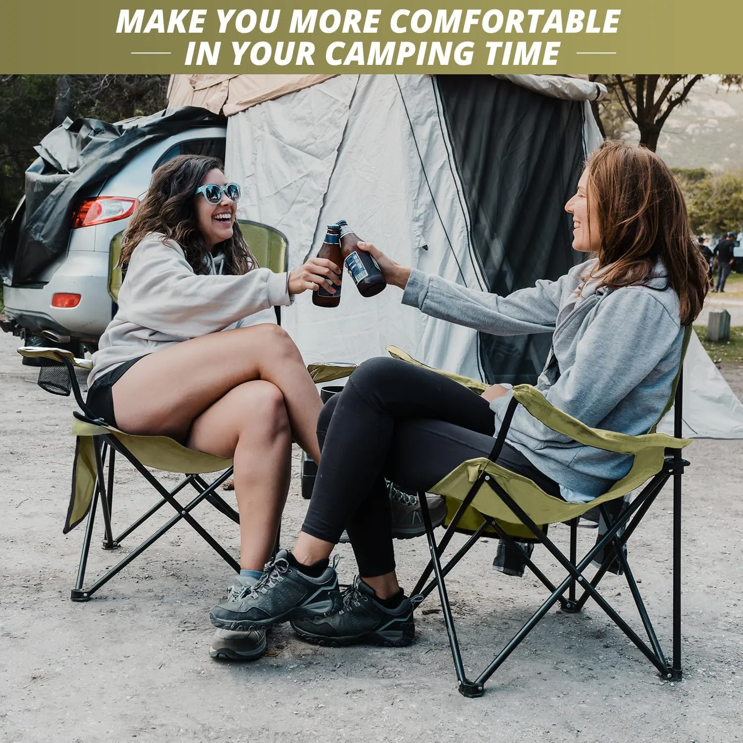 Folding Outdoor Beach Camp Chair with Cup Holder, Storage Pocket, Waterproof Bag Outdoor Arm Chair, Supports 225LBS, Green