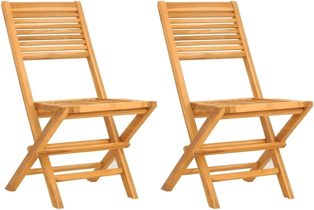 Folding Patio Chairs 2 pcs 18.5"x24.4"x35.4" Solid Teak Wood Comfortable Outdoor Chairs for Garden, Lawn, Patio, Beach, or Dining