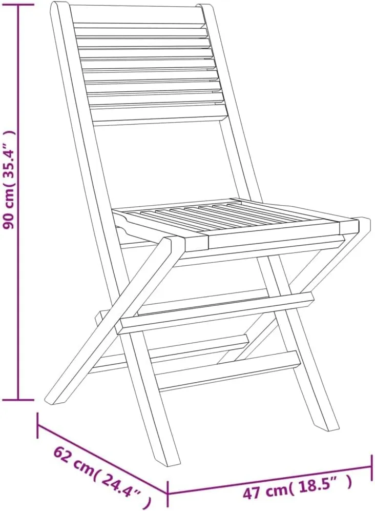 Folding Patio Chairs 2 pcs 18.5"x24.4"x35.4" Solid Teak Wood Comfortable Outdoor Chairs for Garden, Lawn, Patio, Beach, or Dining