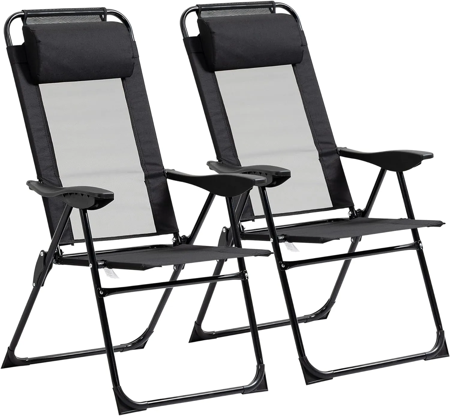 Folding Patio Chairs, Set of 2, Adjustable Sling Back, Black Mesh, Outdoor Deck Camping Chair (Chair 4)