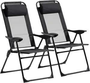 Folding Patio Chairs, Set of 2, Adjustable Sling Back, Black Mesh, Outdoor Deck Camping Chair (Chair 4)