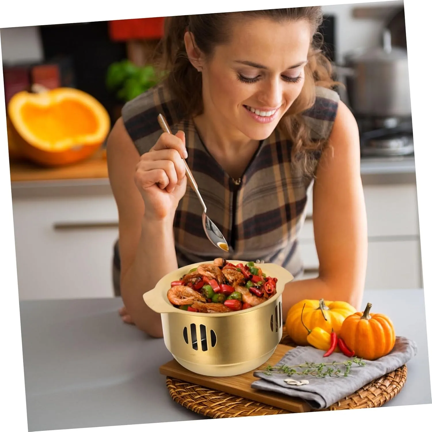 Food Heating Pot with Stove for Kitchen Cooking Pot Set Large Cooking Pot for Seafood Beef Frying Pan