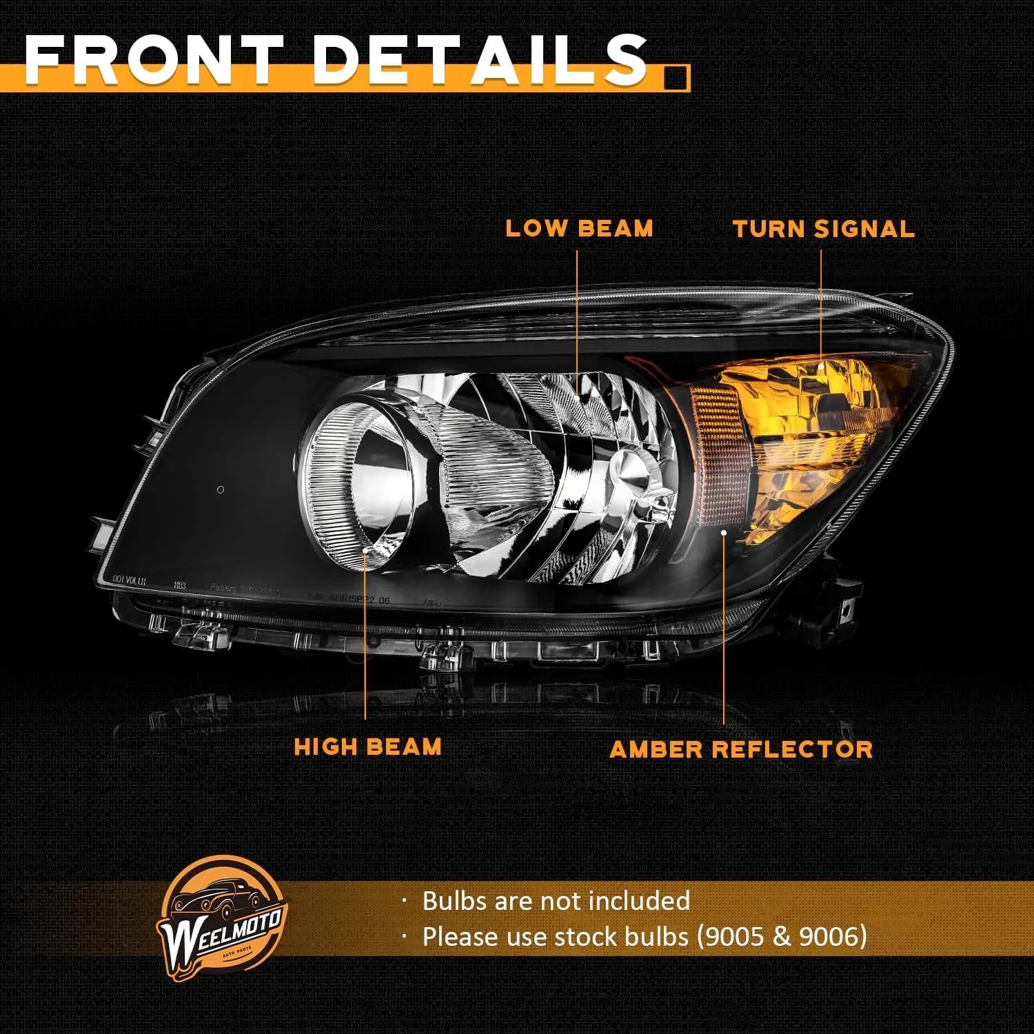 for 2006-2008 Toyota RAV4 Headlights Replacement for 06 07 08 RAV4 Headlight Assembly Headlamp Pair Halogen Black Housing Amber Reflector
