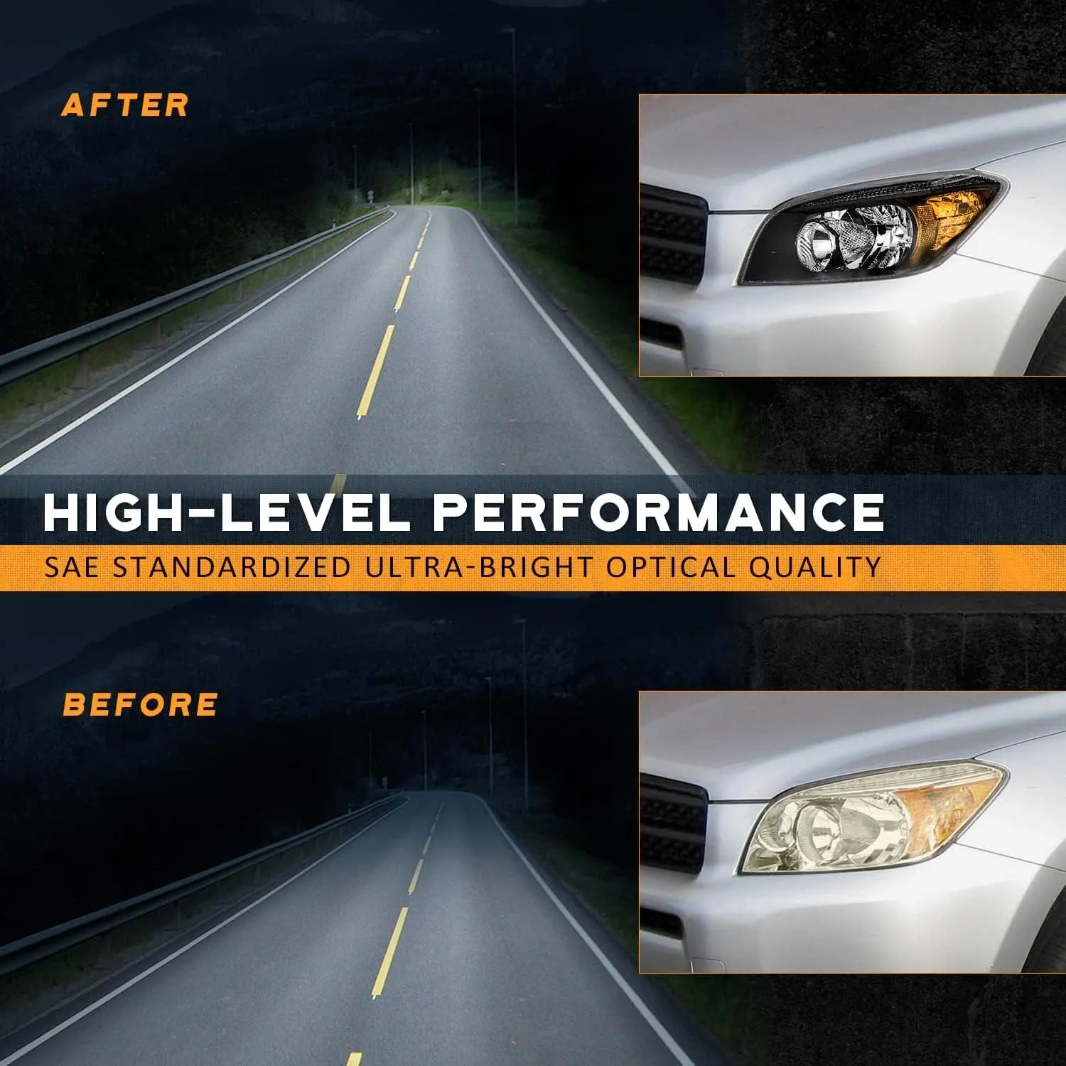 for 2006-2008 Toyota RAV4 Headlights Replacement for 06 07 08 RAV4 Headlight Assembly Headlamp Pair Halogen Black Housing Amber Reflector