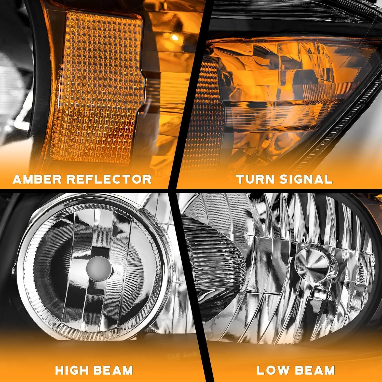 for 2006-2008 Toyota RAV4 Headlights Replacement for 06 07 08 RAV4 Headlight Assembly Headlamp Pair Halogen Black Housing Amber Reflector