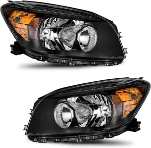 for 2006-2008 Toyota RAV4 Headlights Replacement for 06 07 08 RAV4 Headlight Assembly Headlamp Pair Halogen Black Housing Amber Reflector