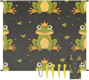 Frog Beach Blanket, Sandproof Beach Mat, 68 x 59 Waterproof Quick Drying Sand Free Mat with 4 x Ground Spikes for Outdoor Travel Camping Hiking, Cute Frog