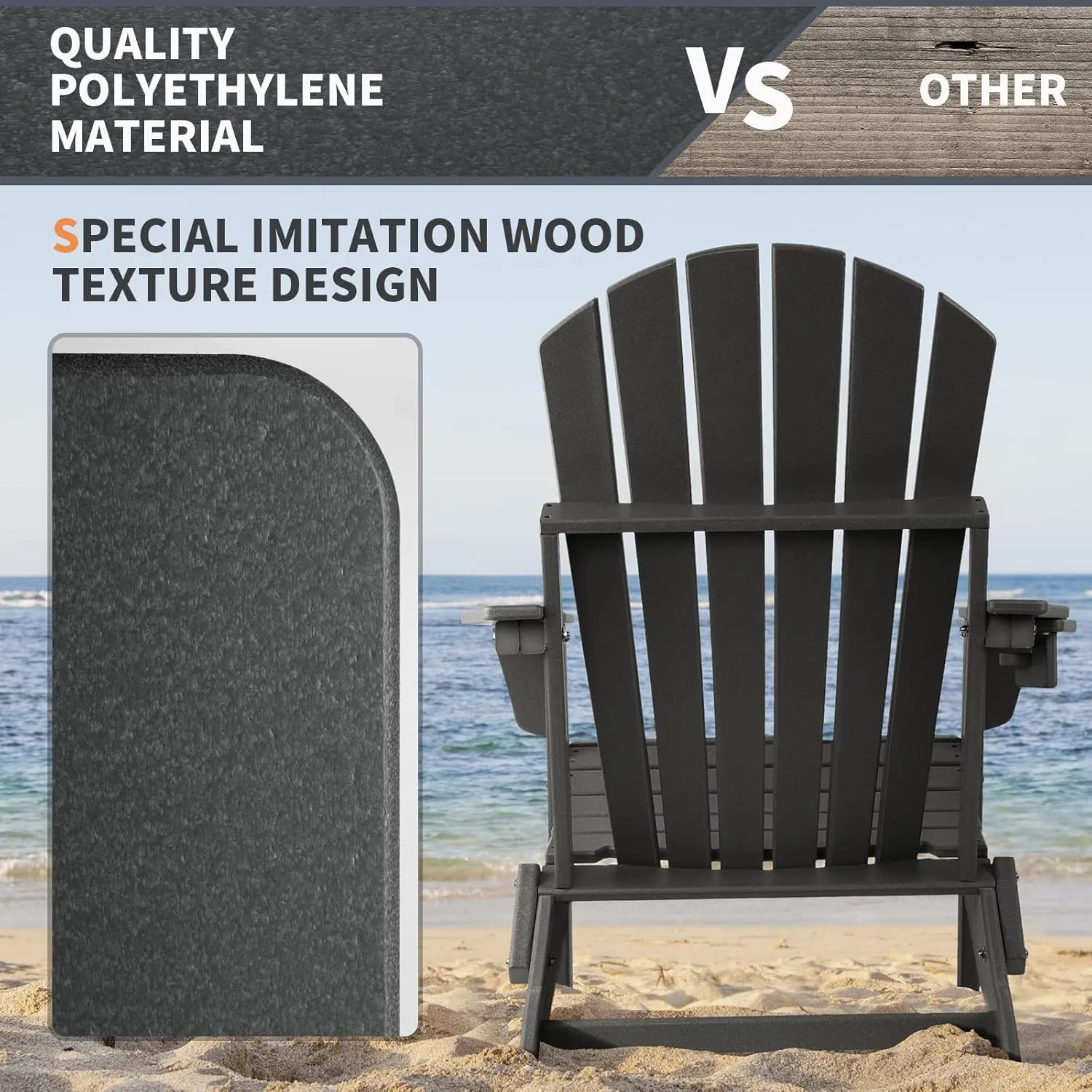FUNBERRY Folding Adirondack Chair Set of 2, All Weather HDPE Fire Pit Chairs with Cup Holder for Outdoor