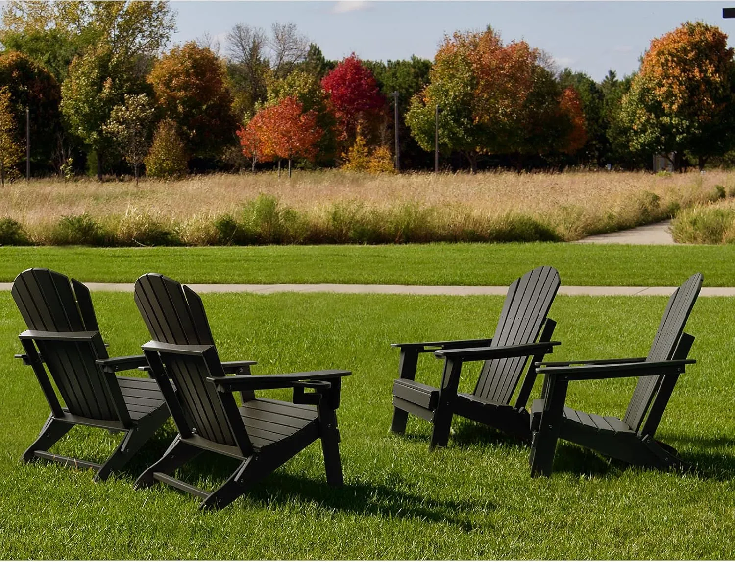 FUNBERRY Folding Adirondack Chair Set of 2, All Weather HDPE Fire Pit Chairs with Cup Holder for Outdoor