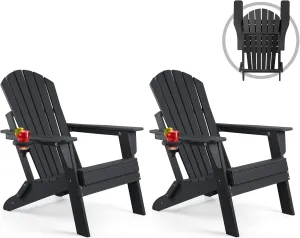 FUNBERRY Folding Adirondack Chair Set of 2, All Weather HDPE Fire Pit Chairs with Cup Holder for Outdoor
