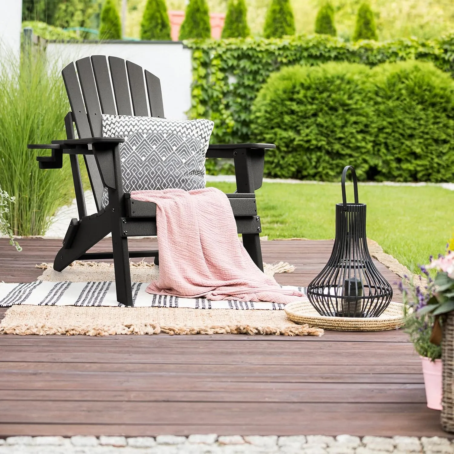 FUNBERRY Folding Adirondack Chair Set of 2, All Weather HDPE Fire Pit Chairs with Cup Holder for Outdoor