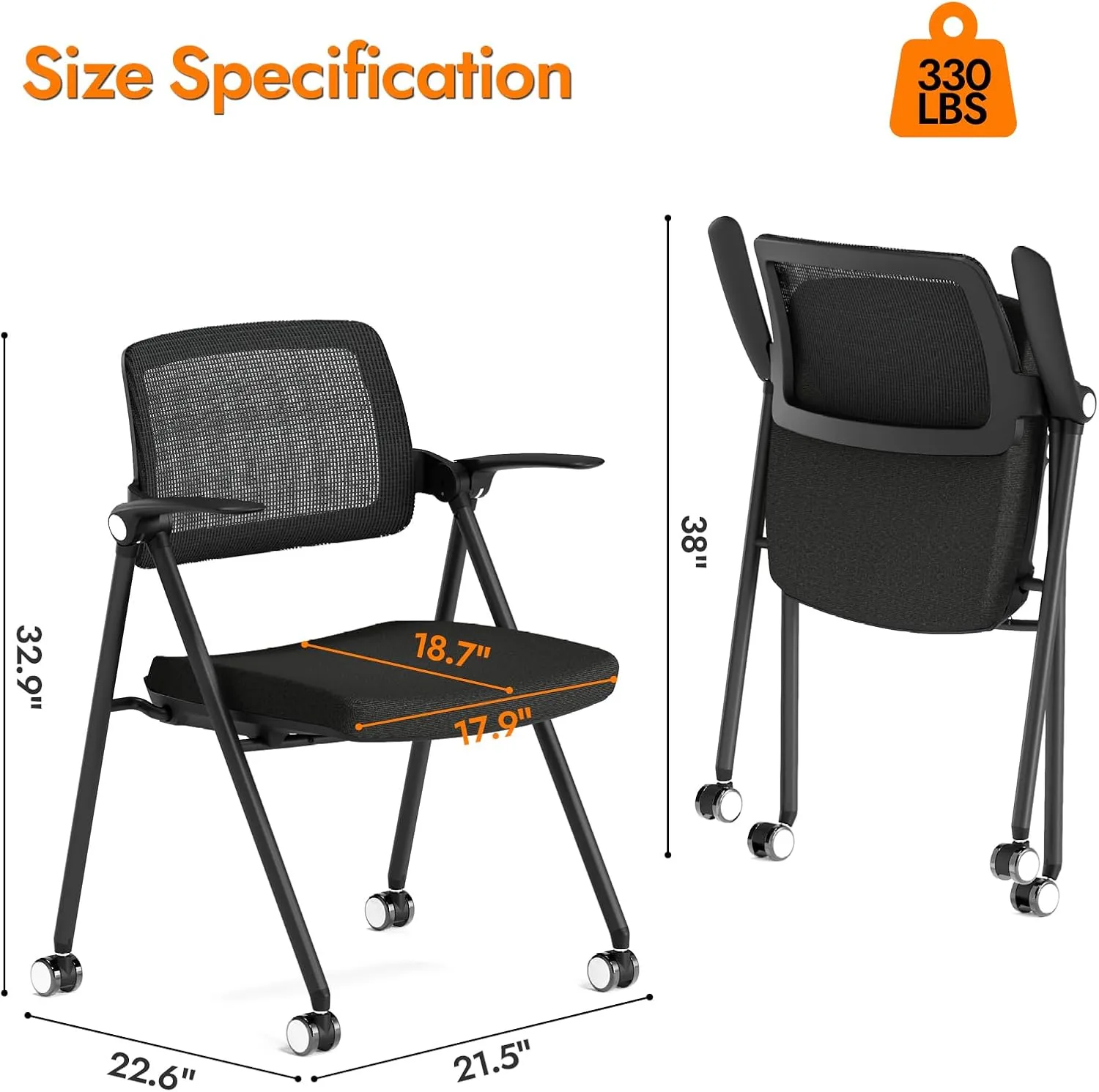 FYLICA Stackable & Foldable Office Chair, Folding Desk Chair with Flip-Up Armrest, Breathable Mesh, Thick Seat Cushion & Rocking Backrest, Conference Room Chair with Wheel (Green，1)