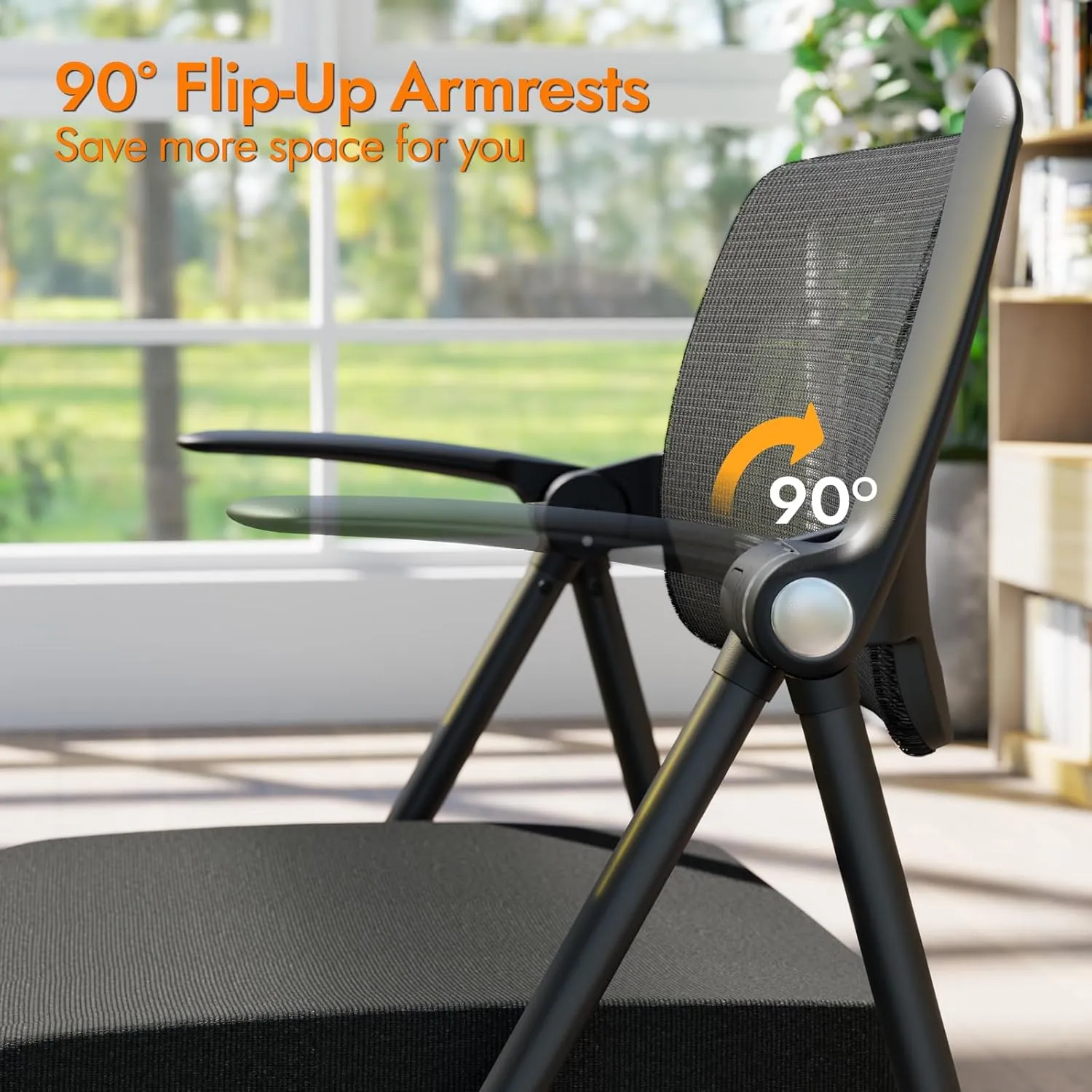 FYLICA Stackable & Foldable Office Chair, Folding Desk Chair with Flip-Up Armrest, Breathable Mesh, Thick Seat Cushion & Rocking Backrest, Conference Room Chair with Wheel (Green，1)