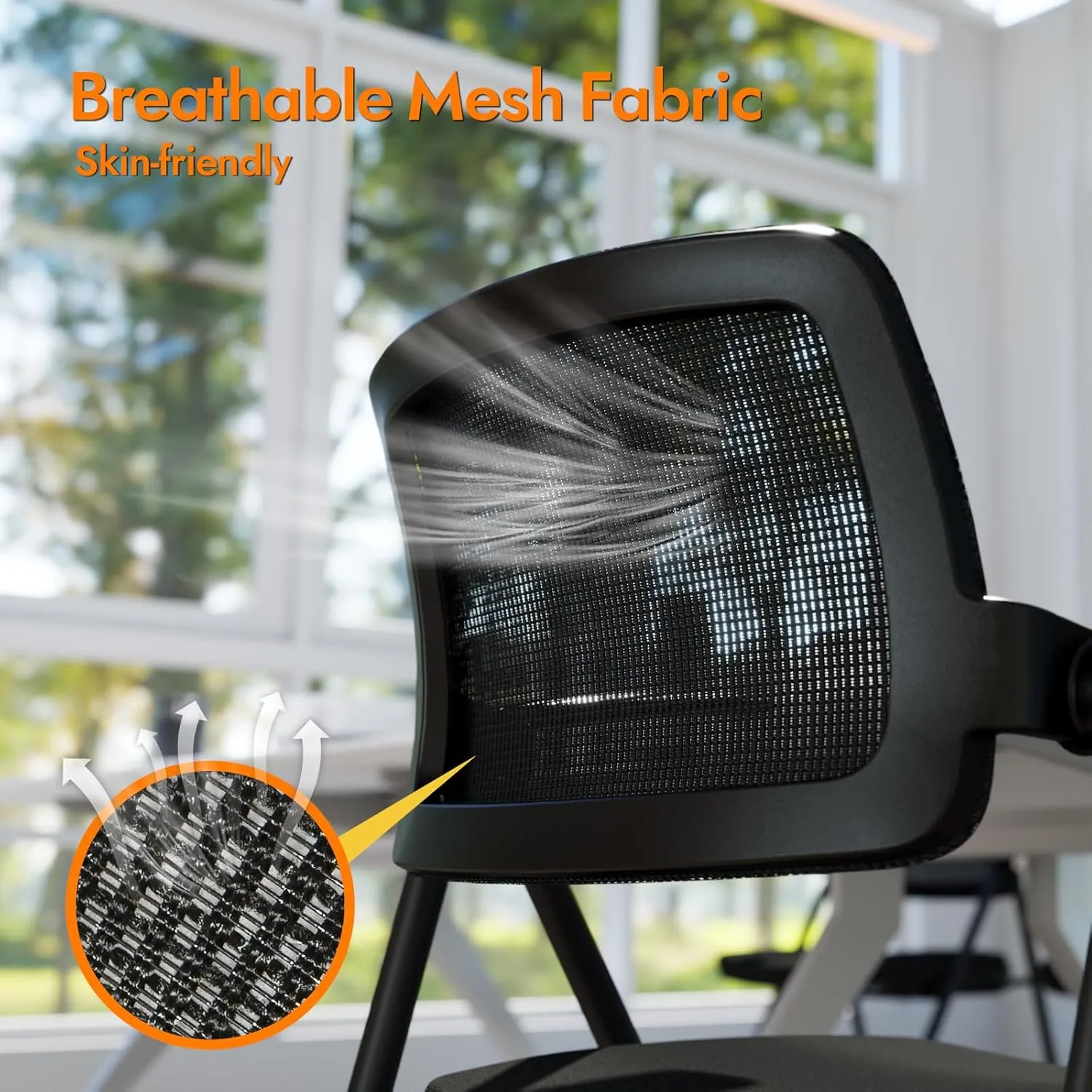 FYLICA Stackable & Foldable Office Chair, Folding Desk Chair with Flip-Up Armrest, Breathable Mesh, Thick Seat Cushion & Rocking Backrest, Conference Room Chair with Wheel (Green，1)