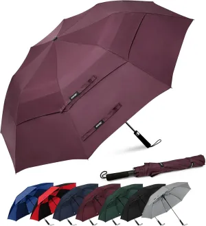 G4Free 62 Inch Portable Golf Umbrella Large Oversize Double Canopy Vented Windproof Waterproof Automatic Open Stick Umbrellas for Men and Women(Wine Red)