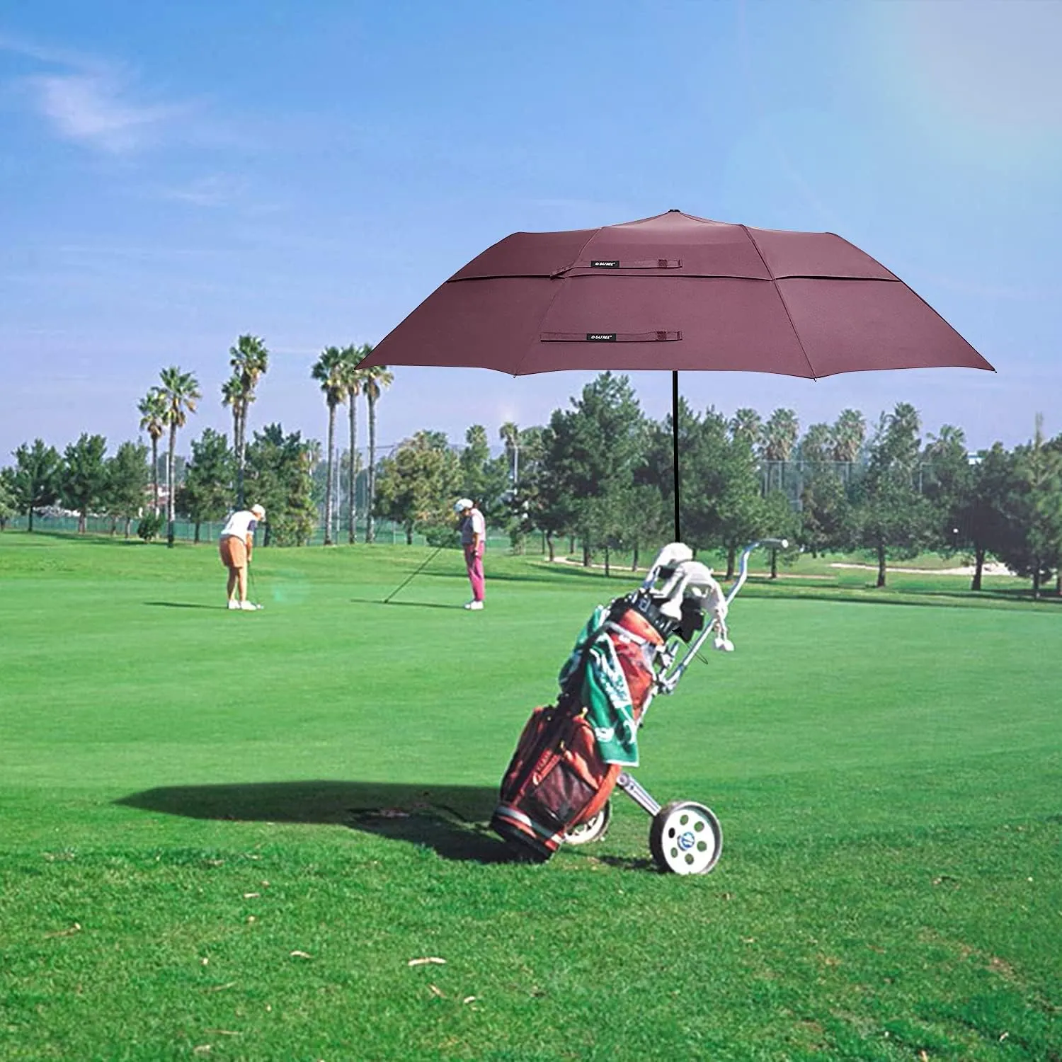 G4Free 62 Inch Portable Golf Umbrella Large Oversize Double Canopy Vented Windproof Waterproof Automatic Open Stick Umbrellas for Men and Women(Wine Red)