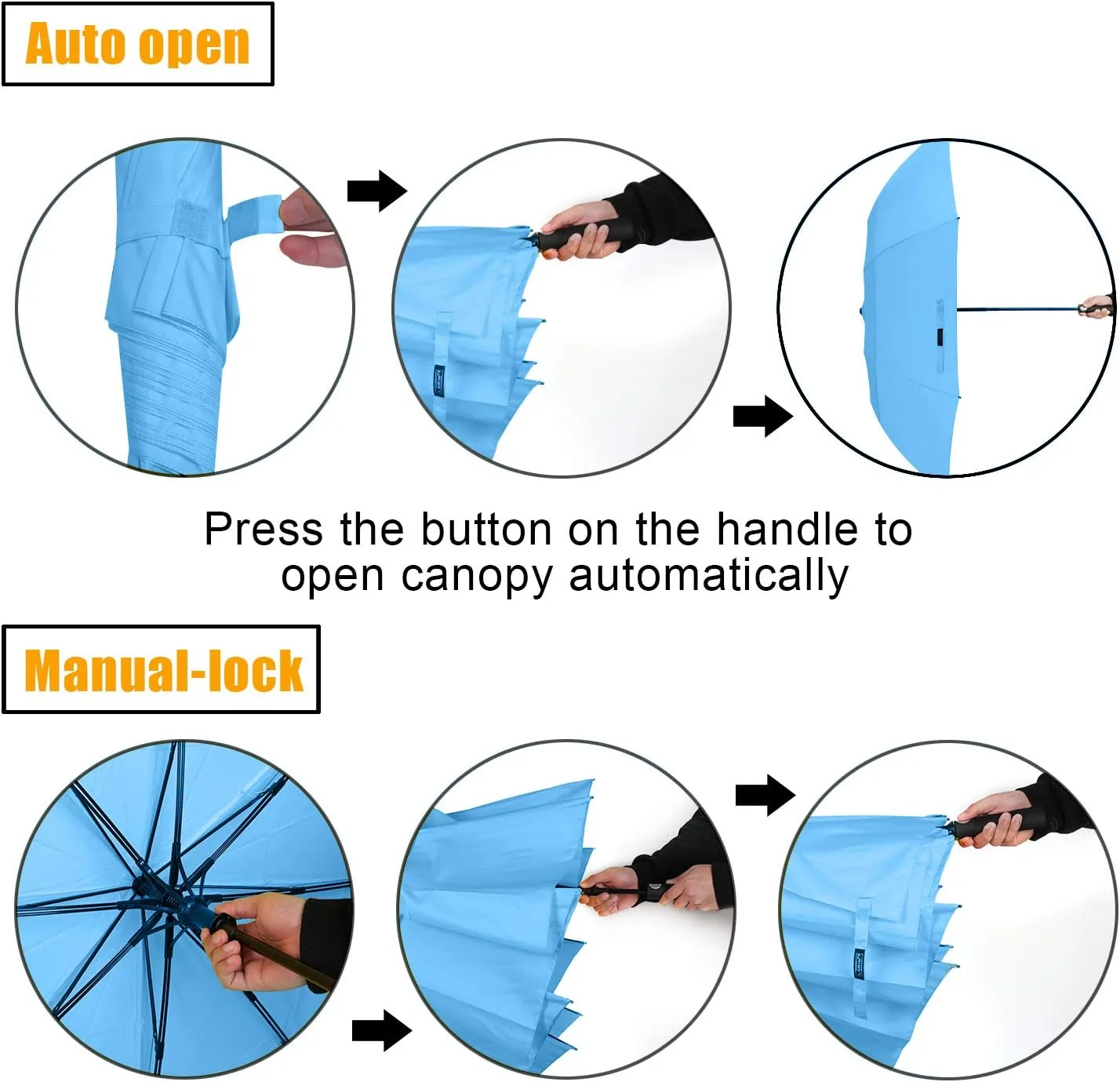 G4Free 62inch Portable Golf Umbrella Automatic Open Large Oversize Vented Double Canopy Windproof Waterproof Sport Umbrellas(Sky Blue)