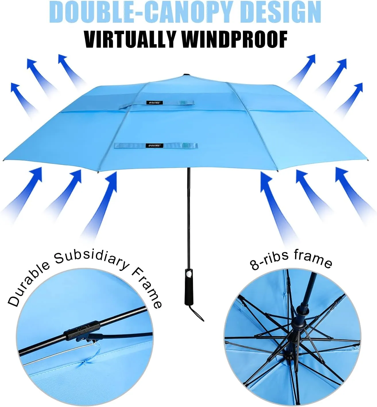G4Free 62inch Portable Golf Umbrella Automatic Open Large Oversize Vented Double Canopy Windproof Waterproof Sport Umbrellas(Sky Blue)