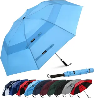 G4Free 62inch Portable Golf Umbrella Automatic Open Large Oversize Vented Double Canopy Windproof Waterproof Sport Umbrellas(Sky Blue)