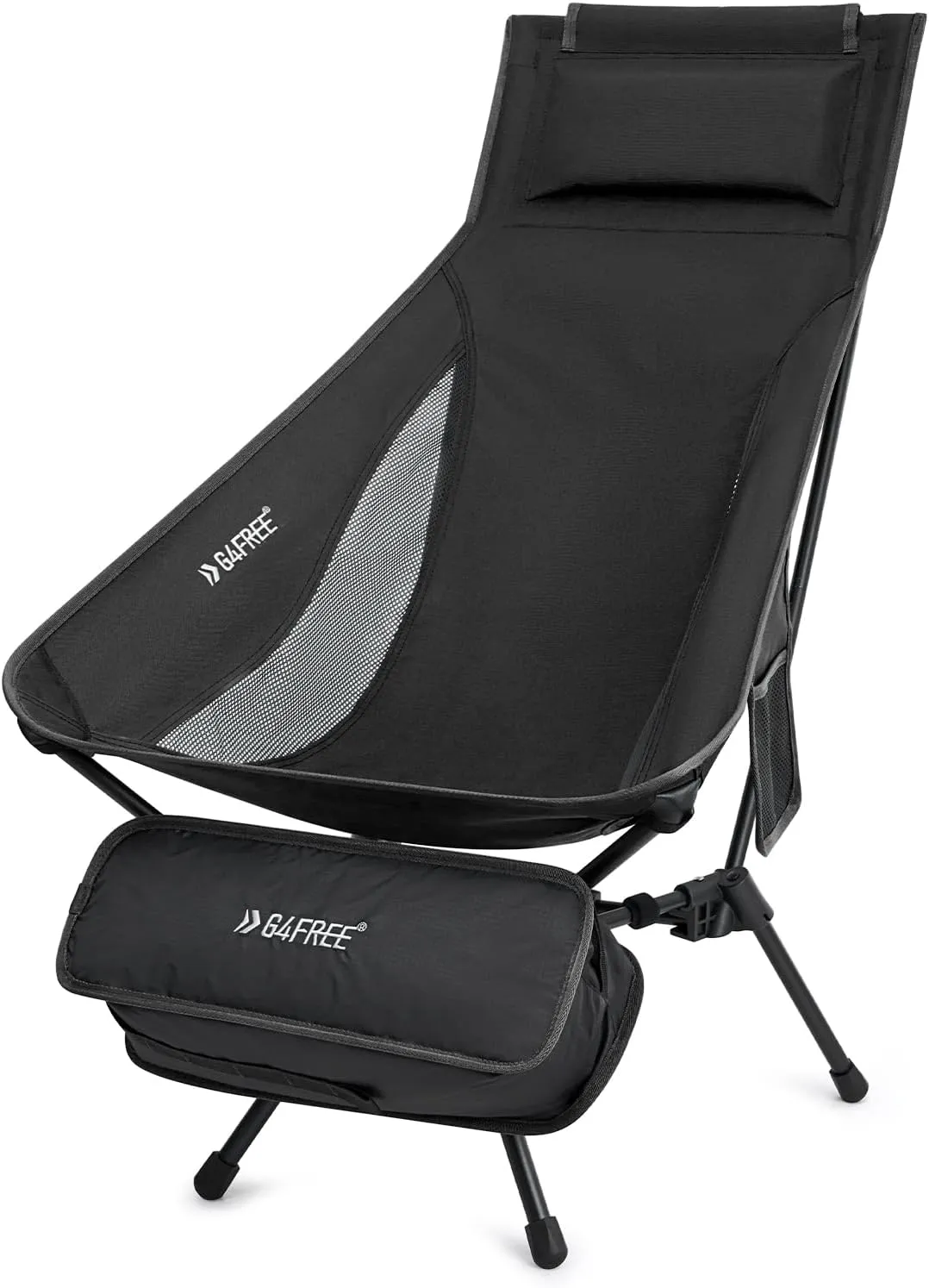 G4Free Folding Lightweight Camp Chair High Back Camping Chair Backpacking Chair Heavy Duty 330lbs with Headrest Pocket Black