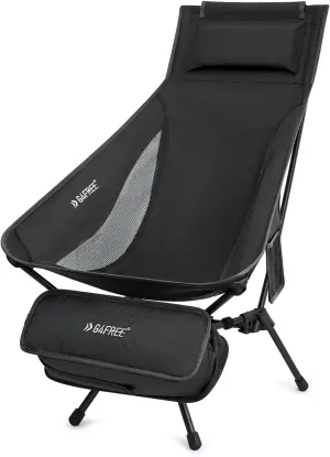 G4Free Folding Lightweight Camp Chair High Back Camping Chair Backpacking Chair Heavy Duty 330lbs with Headrest Pocket Black