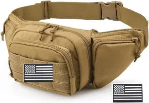 Galaxy Concealed Carry Pistol Waist Pouch - Tactical Fanny Pack Holster, Waist Gun Bag, for Shopping Biking Running Camping Hunting Hiking Fishing.. Molle with USA Flag Patch