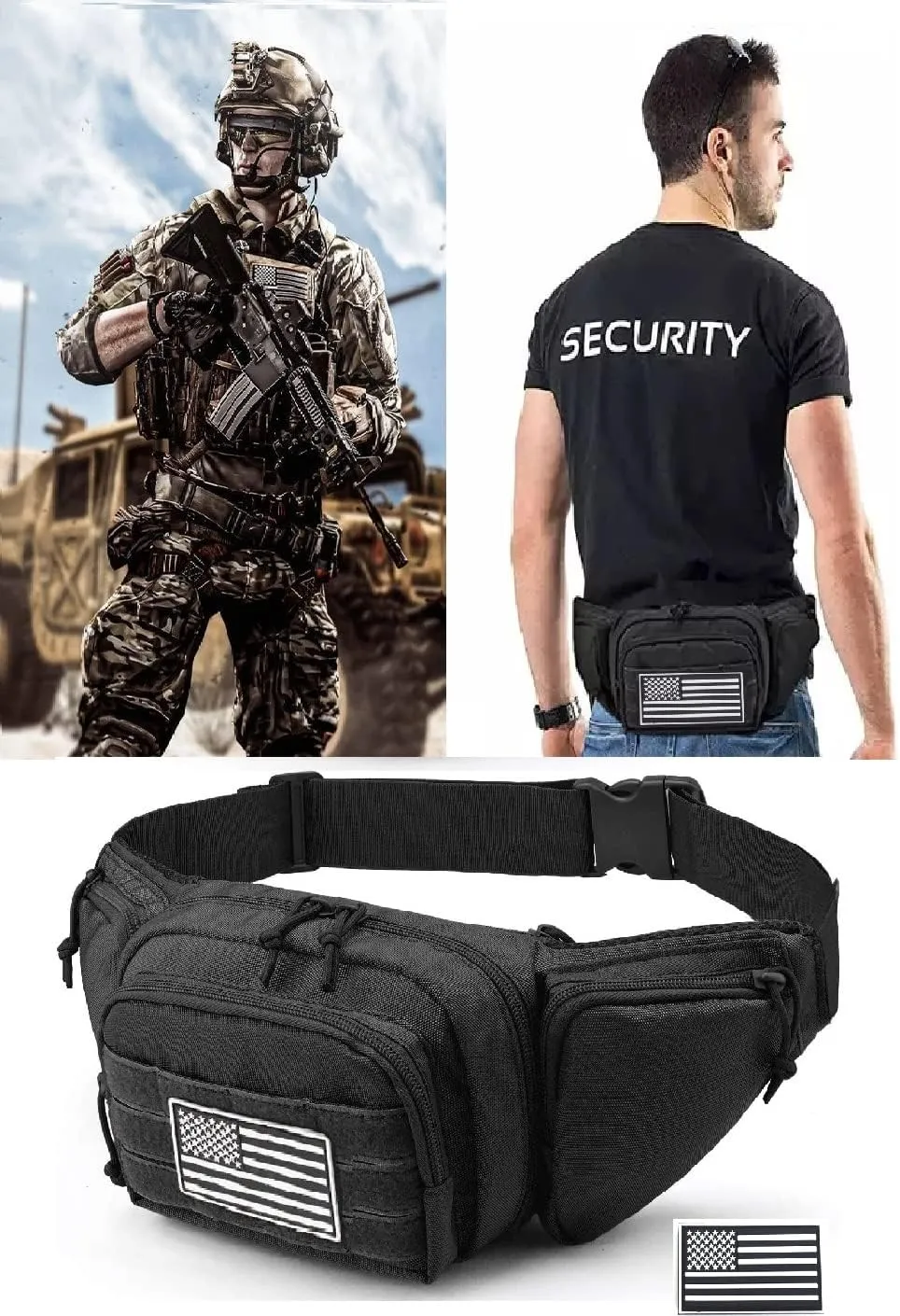 Galaxy Concealed Carry Pistol Waist Pouch - Tactical Fanny Pack Holster, Waist Gun Bag, for Shopping Biking Running Camping Hunting Hiking Fishing.. Molle with USA Flag Patch