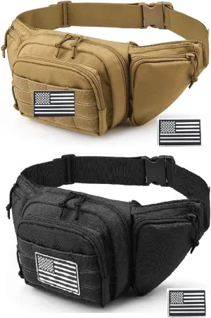 Galaxy Concealed Carry Pistol Waist Pouch - Tactical Fanny Pack Holster, Waist Gun Bag, for Shopping Biking Running Camping Hunting Hiking Fishing.. Molle with USA Flag Patch