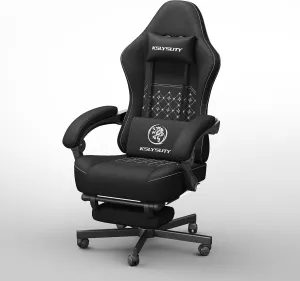 Gaming Chair Breathable Fabric with Pocket Spring Cushion,Wide and High Ergonomic Office Chair with Headrest,Computer Gaming Chair with Footrest for Adult and Teen,Black
