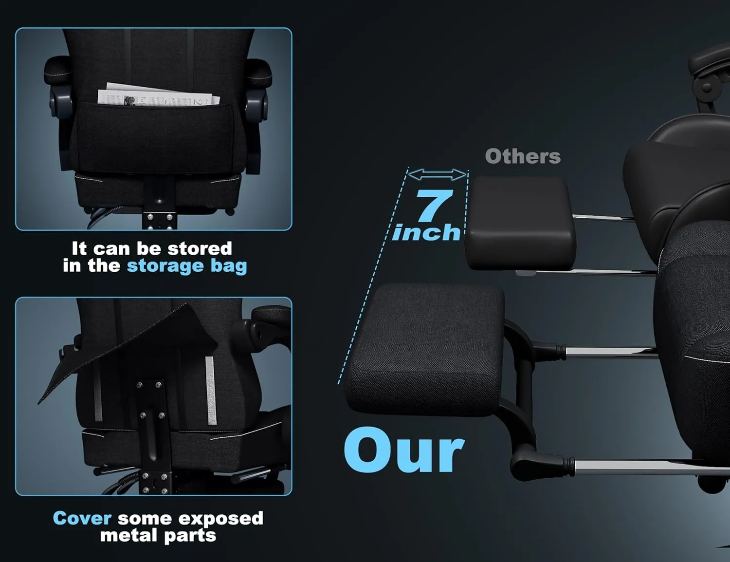 Gaming Chair Breathable Fabric with Pocket Spring Cushion,Wide and High Ergonomic Office Chair with Headrest,Computer Gaming Chair with Footrest for Adult and Teen,Black