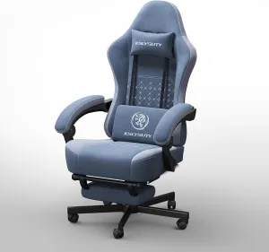 Gaming Chair Breathable Fabric with Pocket Spring Cushion,Wide and High Ergonomic Office Chair with Headrest,Computer Gaming Chair with Footrest for Adult and Teen,Blue