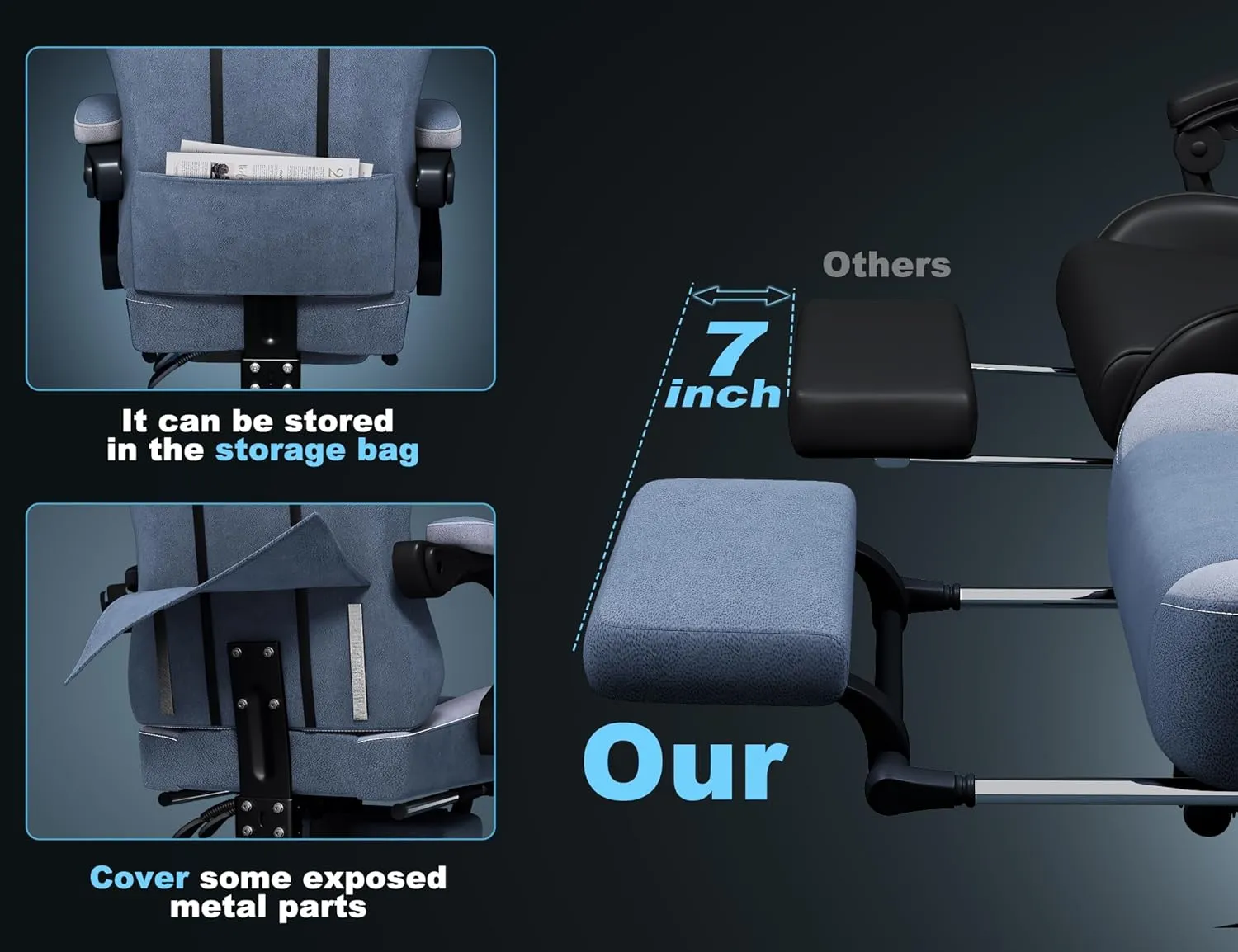 Gaming Chair Breathable Fabric with Pocket Spring Cushion,Wide and High Ergonomic Office Chair with Headrest,Computer Gaming Chair with Footrest for Adult and Teen,Blue