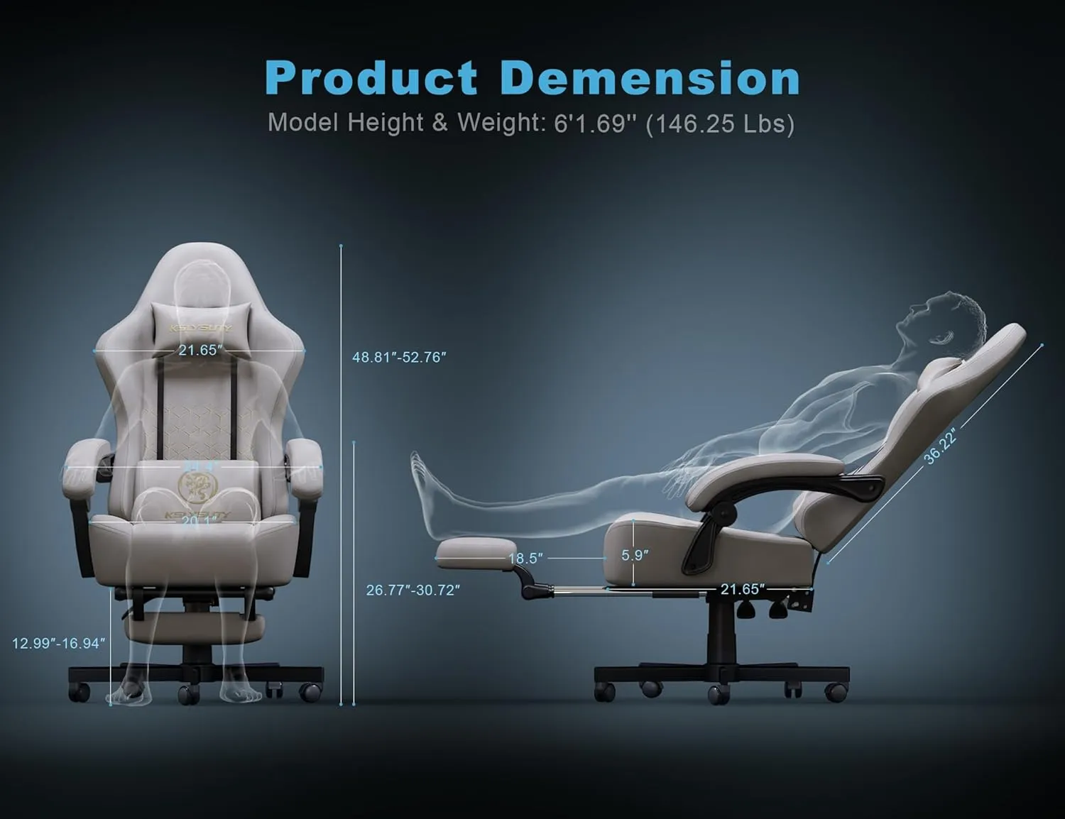 Gaming Chair Breathable Leather with Pocket Spring Cushion,Wide and High Ergonomic Office Chair with Headrest,Computer Gaming Chair with Footrest for Adult and Teen,Beige
