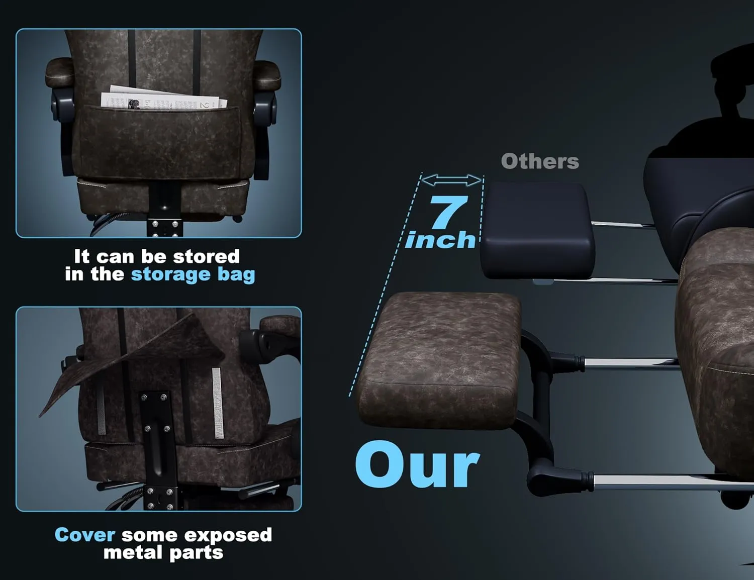 Gaming Chair Breathable Leather with Pocket Spring Cushion,Wide and High Ergonomic Office Chair with Headrest,Computer Gaming Chair with Footrest for Adult and Teen,Brown