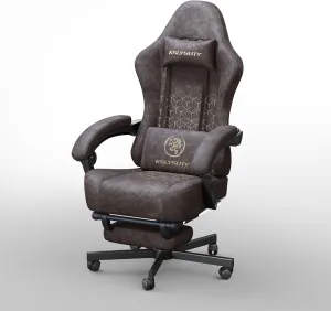 Gaming Chair Breathable Leather with Pocket Spring Cushion,Wide and High Ergonomic Office Chair with Headrest,Computer Gaming Chair with Footrest for Adult and Teen,Brown