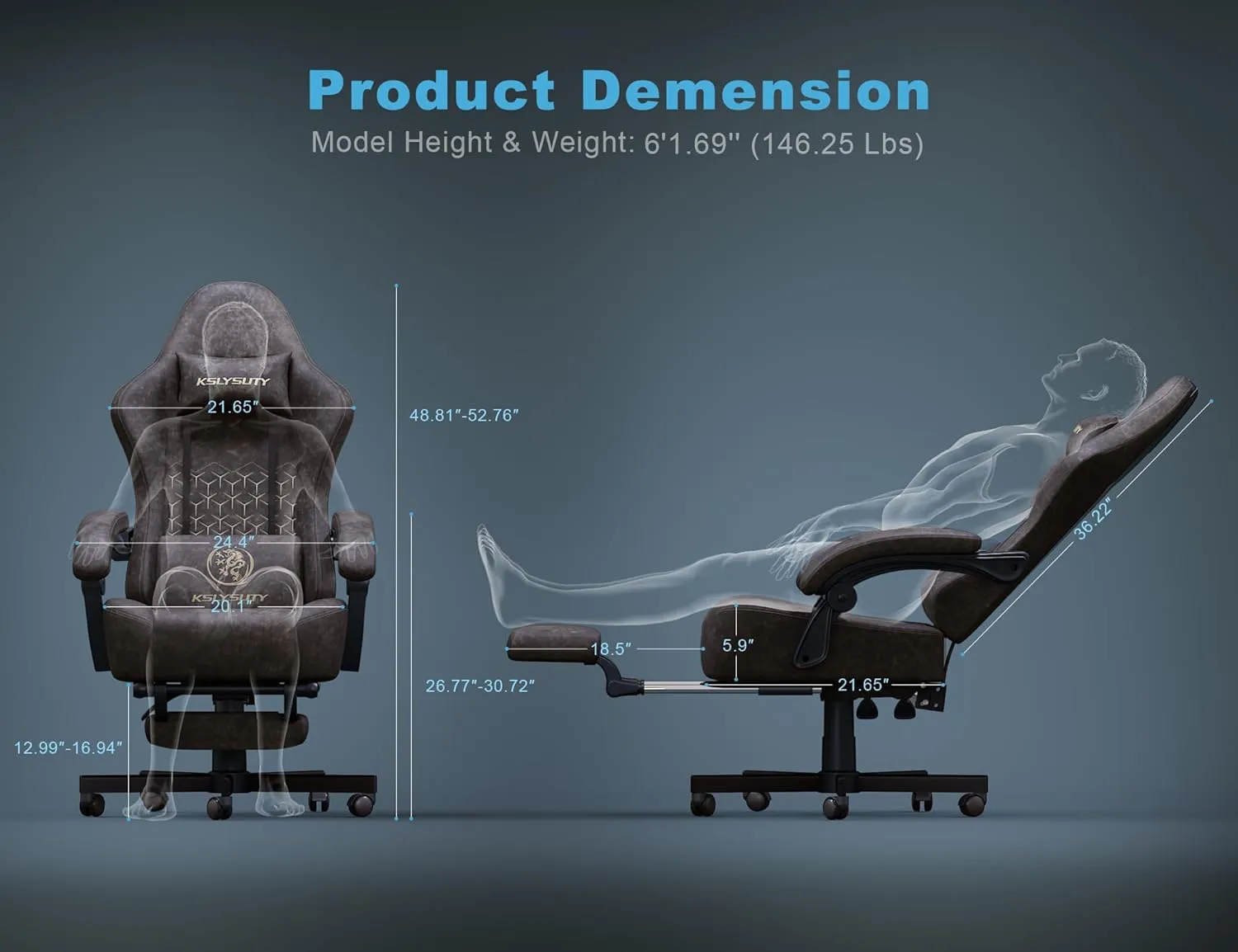 Gaming Chair Breathable Leather with Pocket Spring Cushion,Wide and High Ergonomic Office Chair with Headrest,Computer Gaming Chair with Footrest for Adult and Teen,Brown