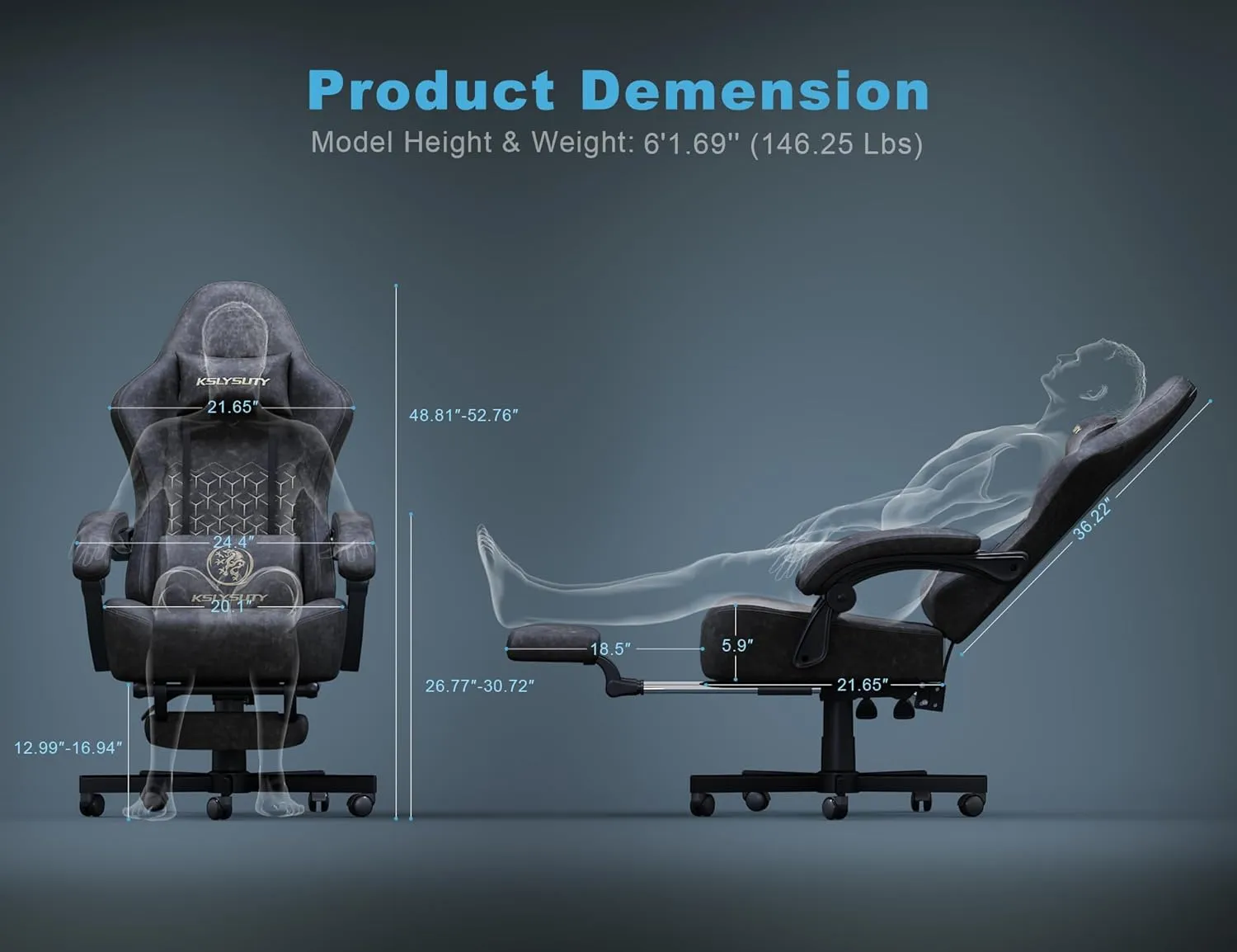 Gaming Chair Breathable Leather with Pocket Spring Cushion,Wide and High Ergonomic Office Chair with Headrest,Computer Gaming Chair with Footrest for Adult and Teen,Grey