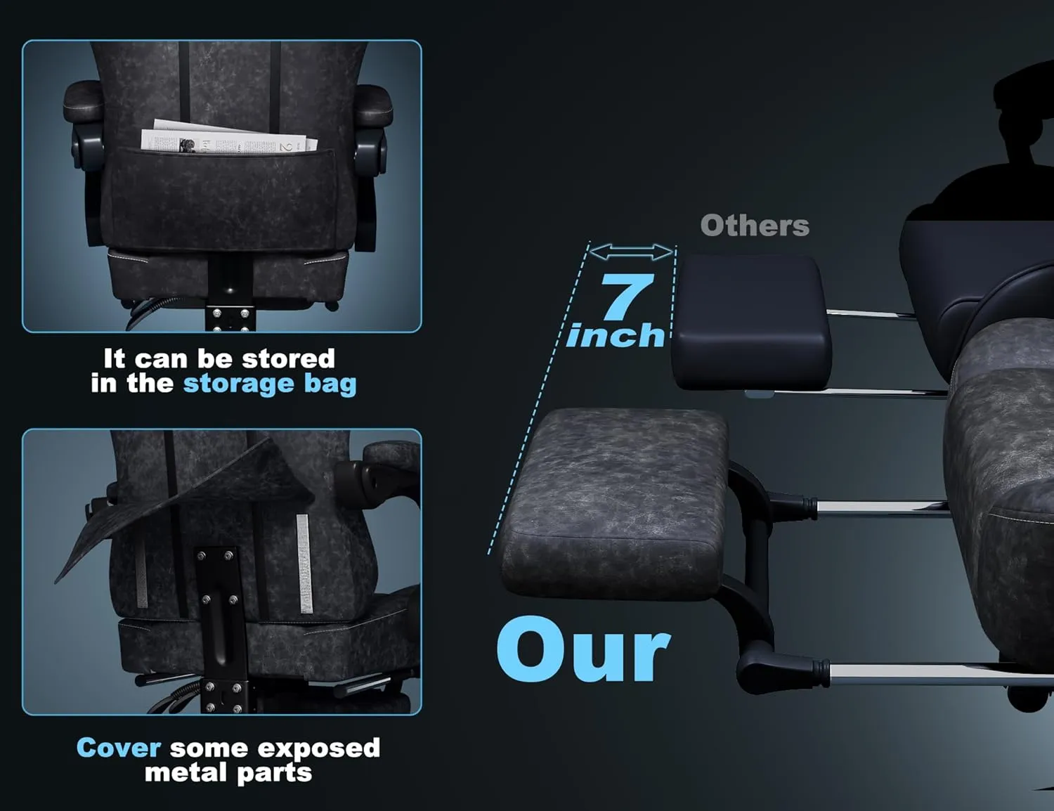 Gaming Chair Breathable Leather with Pocket Spring Cushion,Wide and High Ergonomic Office Chair with Headrest,Computer Gaming Chair with Footrest for Adult and Teen,Grey