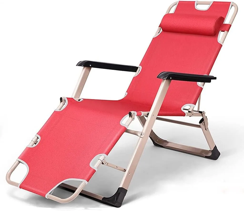 GaRcan Folding Loungers Folding Chair is Portable and Ultra-Light, Simple Outdoor Recliner, Folding Chair, Lunch Break, Office Nap Bed, Leisure (Color : Red) (Red)