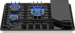 GASLAND 30 Inch Gas Cooktop with Griddle Black, PRO GH3305EF Gas Stovetop with 5 Burners, Reversible Cast Iron Grill/Griddle, Plug-in, NG/LPG Convertible, 120V Black, CSA certified