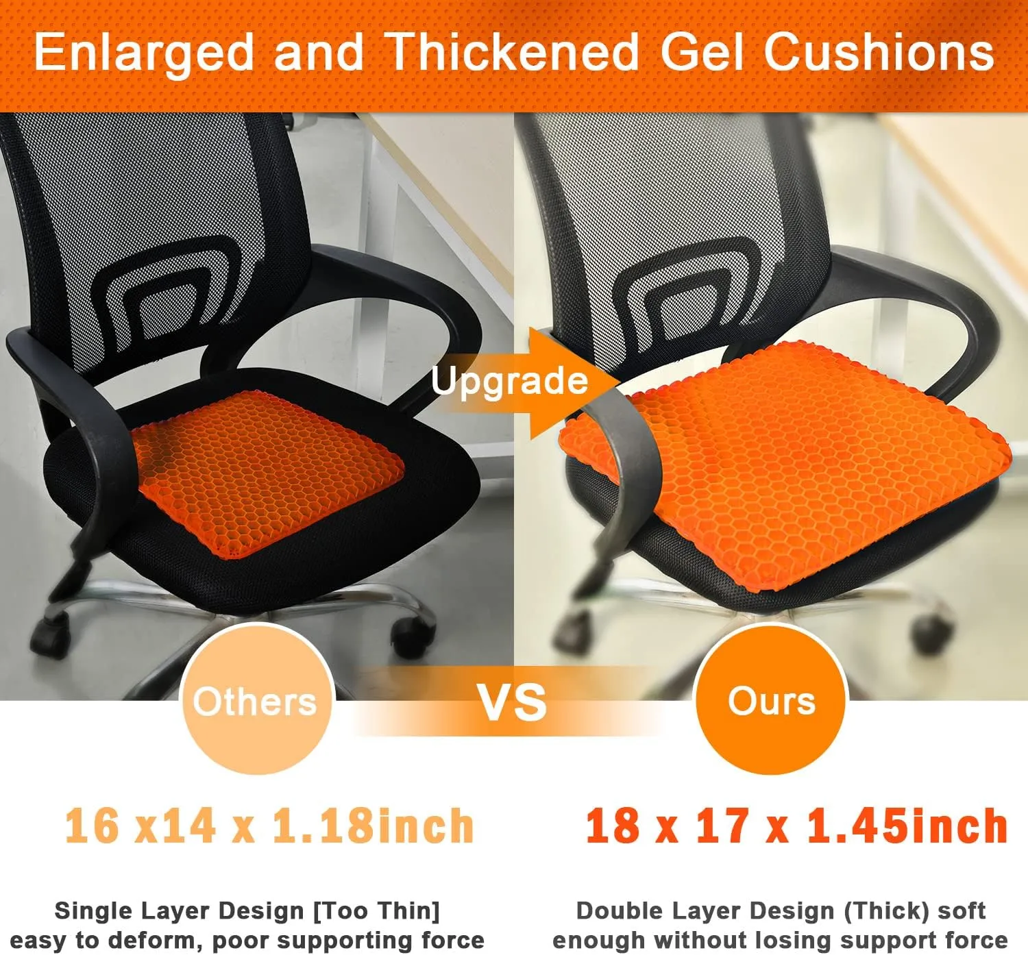 Gel Seat Cushion, Cooling seat Cushion (Super Large & Thick), Breathable Honeycomb Design Absorbs Pressure Points Seat Cushion, Gel Cushion for Office Chair, Home Car seat Cushion for Wheelchair