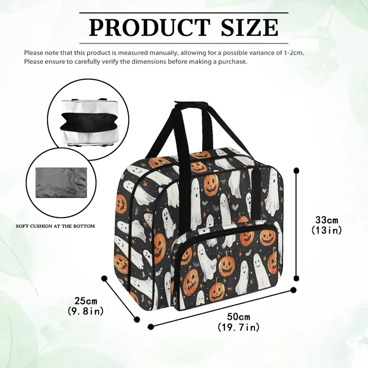 Ghost Jack-O'-Lantern Sewing Machine Tote Bag Universal Sewing Machine Carrier Protector Travel Bag Organizer Portable Halloween Sewing Box Storage Bag Fits for Most Sewing Machines