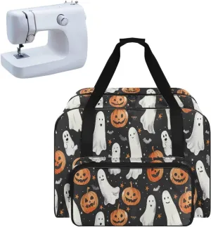Ghost Jack-O'-Lantern Sewing Machine Tote Bag Universal Sewing Machine Carrier Protector Travel Bag Organizer Portable Halloween Sewing Box Storage Bag Fits for Most Sewing Machines