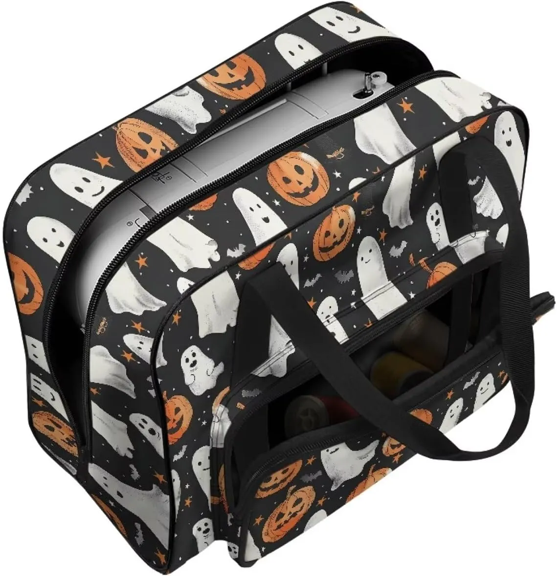 Ghost Jack-O'-Lantern Sewing Machine Tote Bag Universal Sewing Machine Carrier Protector Travel Bag Organizer Portable Halloween Sewing Box Storage Bag Fits for Most Sewing Machines