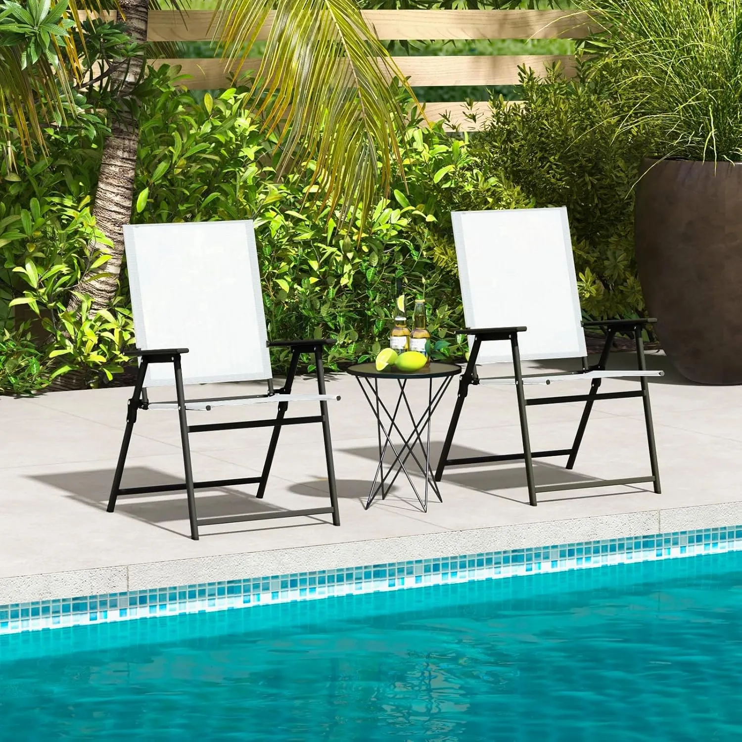 Giantex Patio Folding Chairs Set of 4, Outdoor Lawn Chairs with Rustproof Metal Frame, Portable Dining Chairs for Porch, Deck, Garden, Backyard, Camping, White